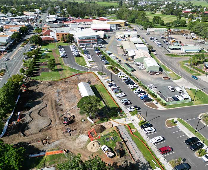 Aerial view of works on Beaudeser Town Centre revitalisation
