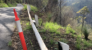 Damage caused to Head Road guard rails by bush fires in 2019.