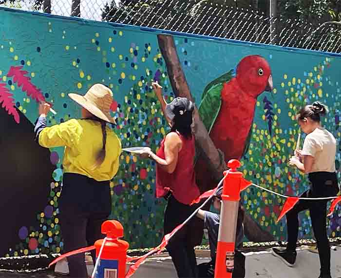 Image of mural being painted by community members