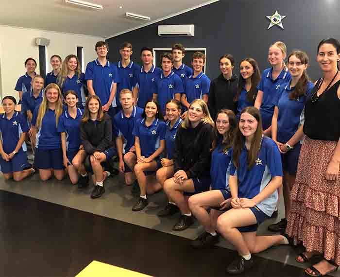 Youth Leadership Workshop presenter Selina Scoble with Year 10 Boonah State High School students.